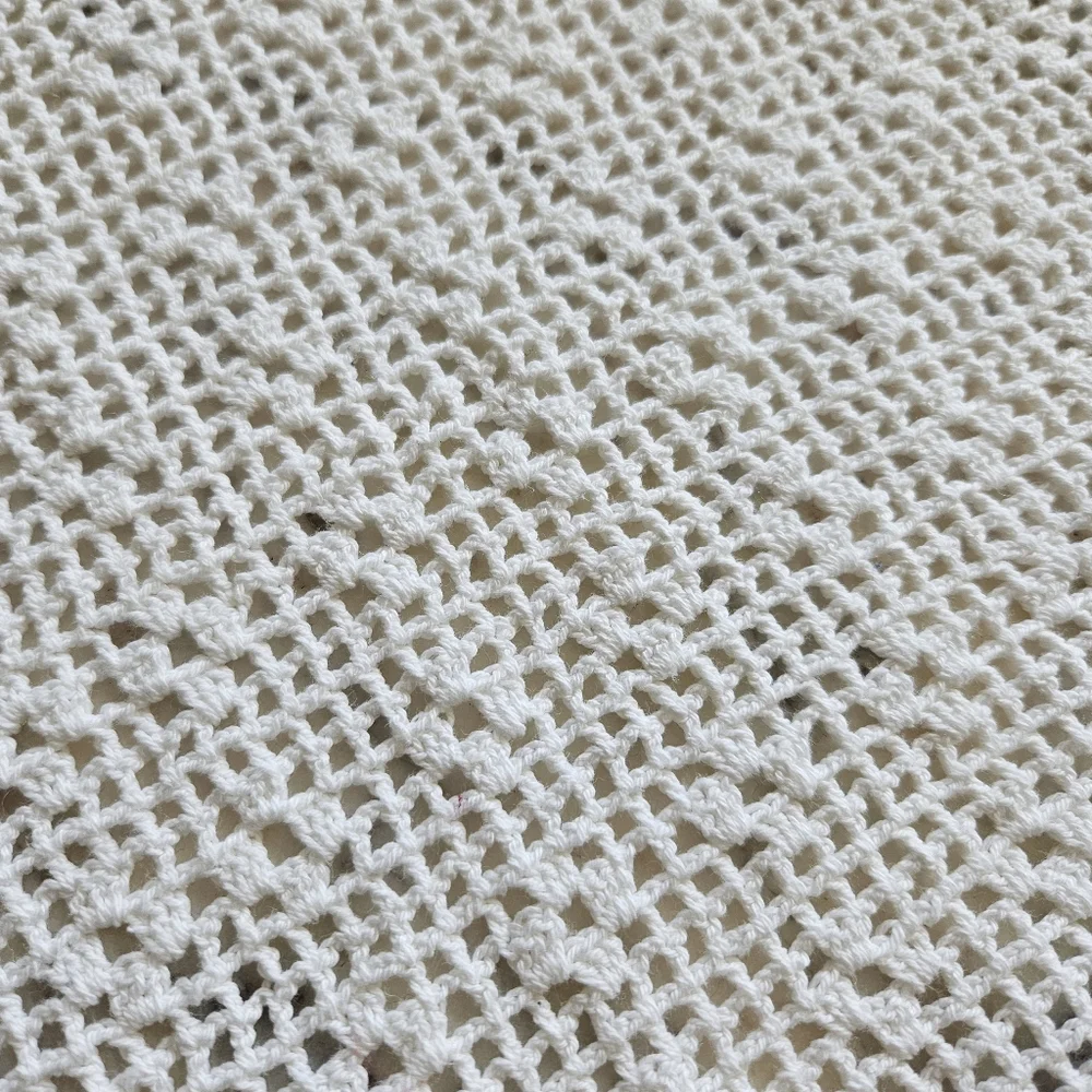 Vintage Handmade White Cotton Crochet Table Runner